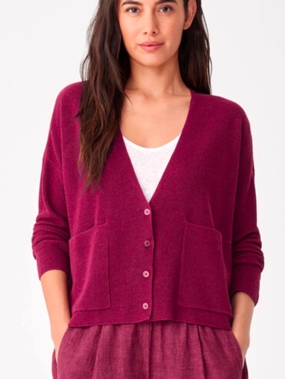 EILEEN FISHER Organic Linen Cotton V-Neck Cardigan
